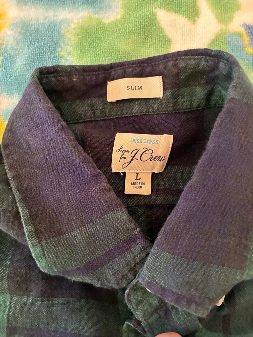 J. Crew Men's Button-Down Baird McNutt Irish Linen Plaid Shirt. Slim fit. Large.
